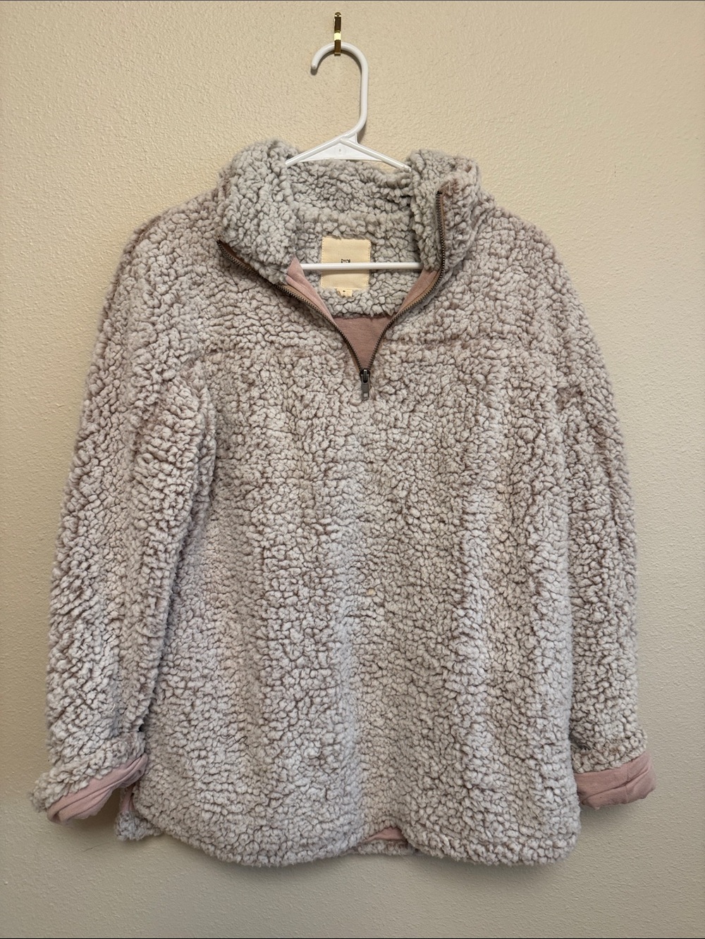 Cozy Women's Sherpa Pullover Jacket - Light Gray